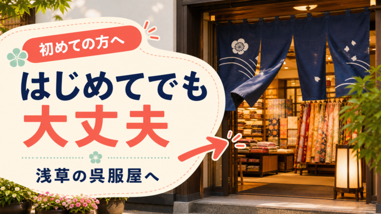 明るい暖簾の先に着物と帯が見える入りやすい呉服店の入口サムネイル